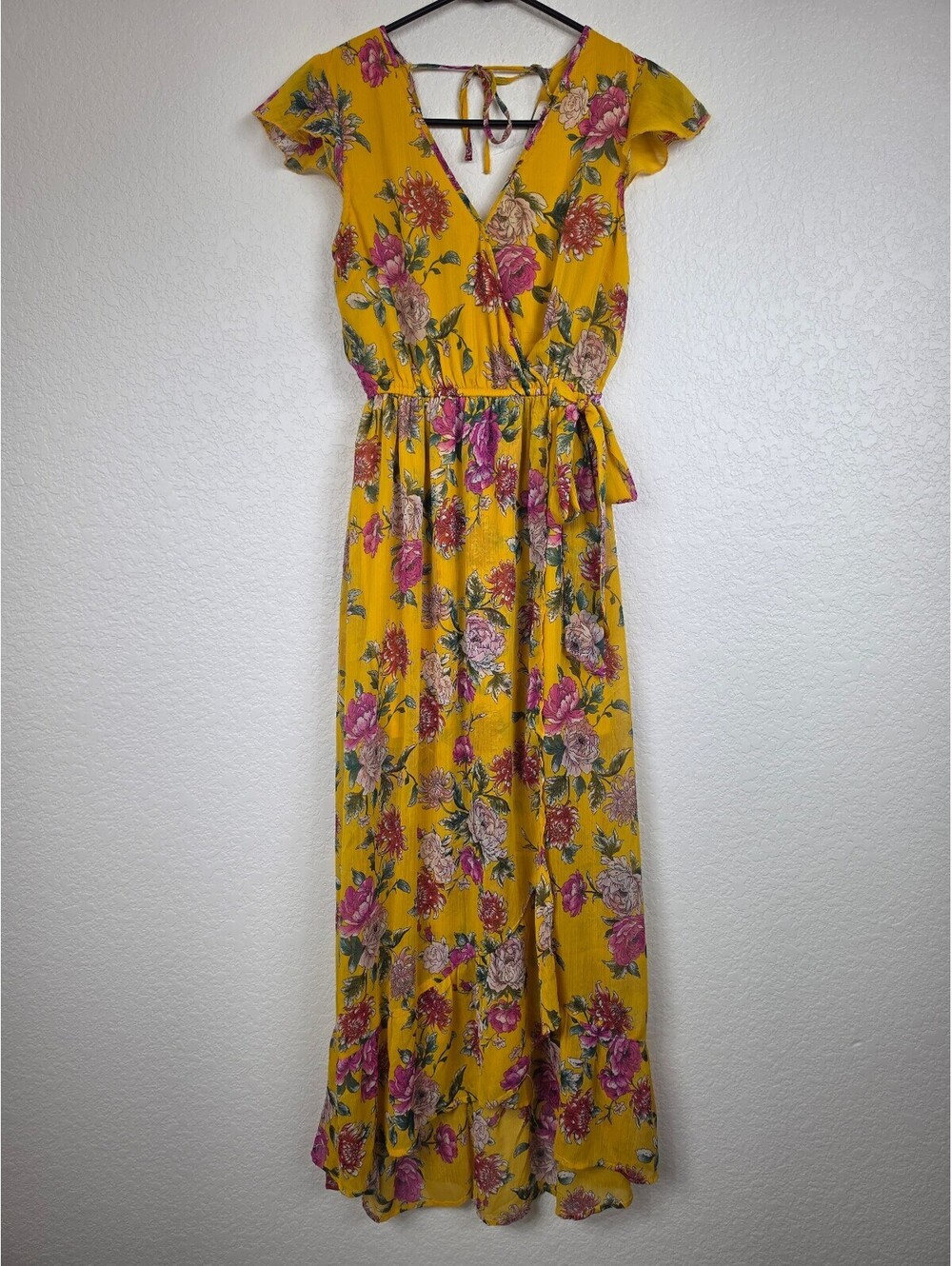 Anthropologie Band of Gypsies Yellow Floral Wrap Maxi Dress